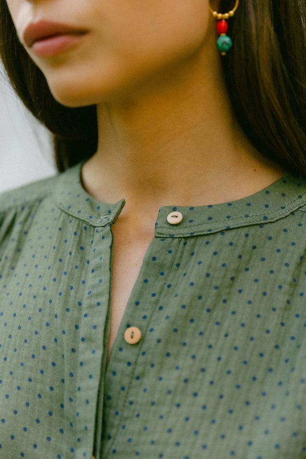 Triana By C Blusa MELBOURNE motas verdes Venta caliente
