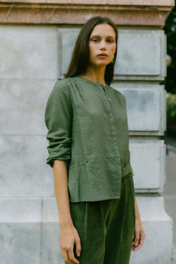 Triana By C Blusa MELBOURNE motas verdes Venta caliente