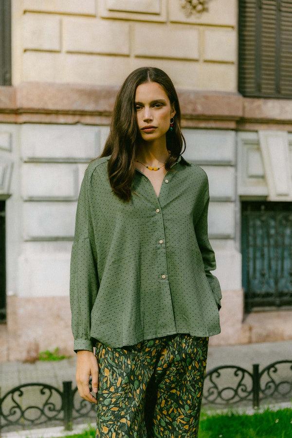 Triana By C Blusa algodón orgánico STAR motas verdes Los más vendidos