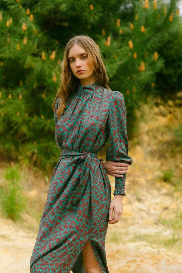 Triana By C Vestido animal verde KOGUE Grandes ahorros