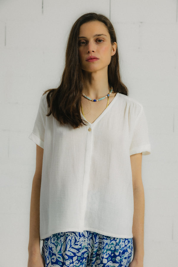 Triana By C Blusa BURNI algodón orgánico blanco Rebajas top