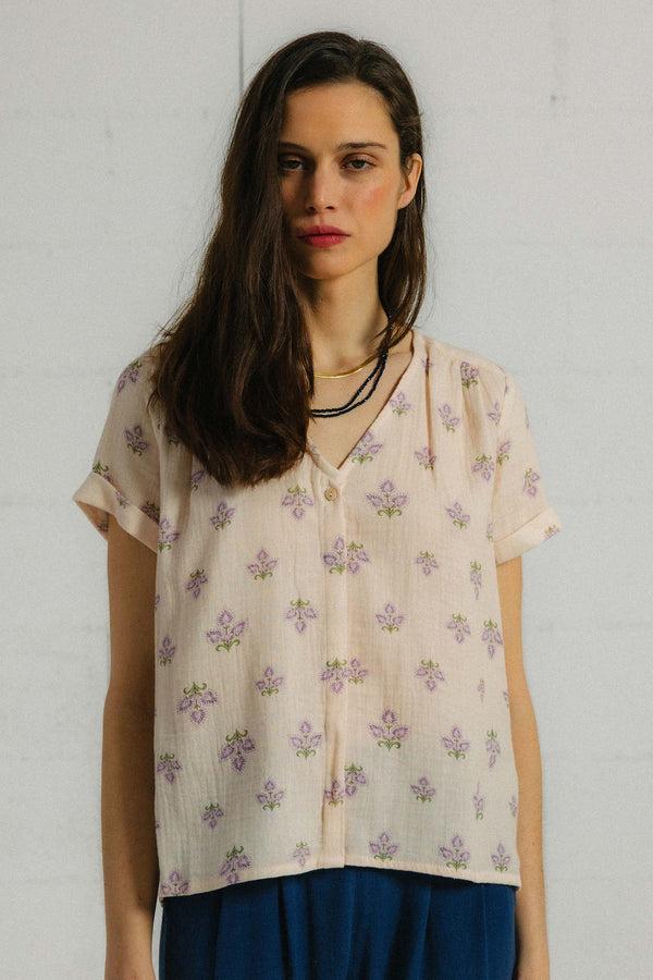 Triana By C Blusa algodón orgánico flor MALVA BURNI COMPRAR AHORA
