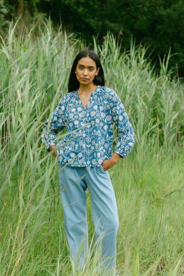 Triana By C Blusa voile bordado azul OCA Oferta exclusiva
