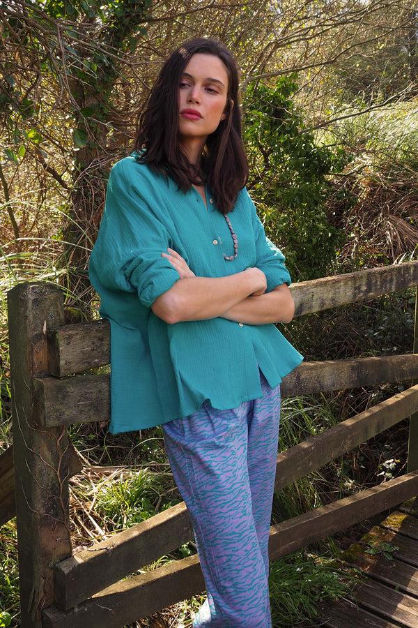 Triana By C Blusa algodón orgánico STAR turquesa Descuento