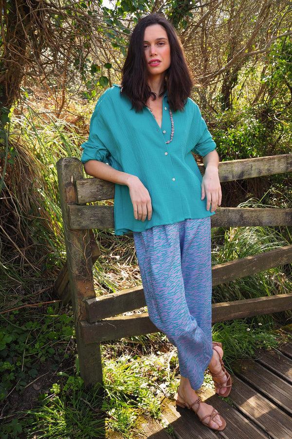 Triana By C Blusa algodón orgánico STAR turquesa Descuento