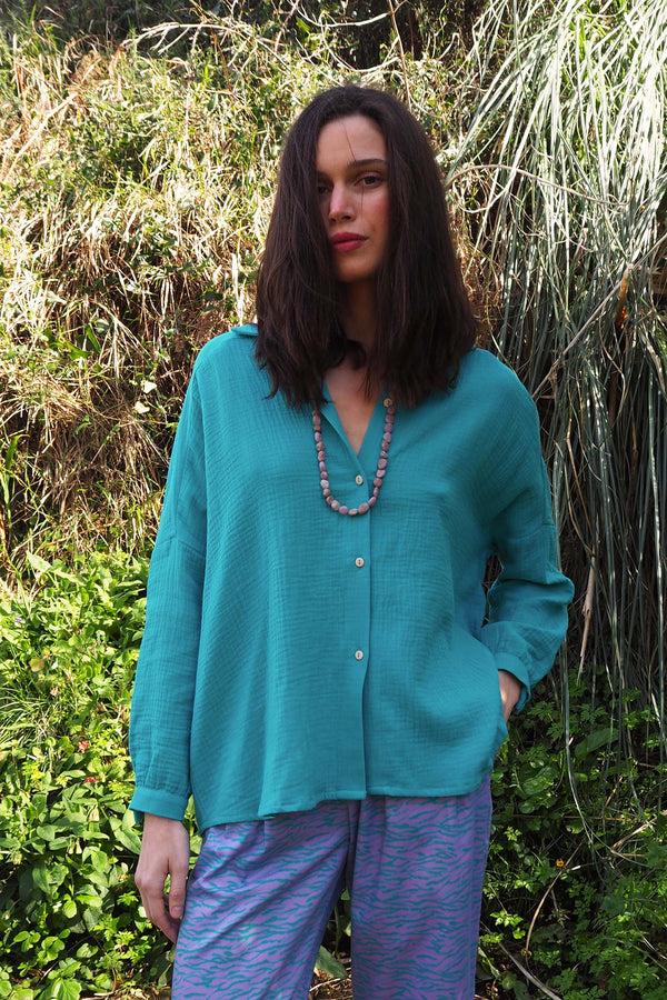 Triana By C Blusa algodón orgánico STAR turquesa Descuento