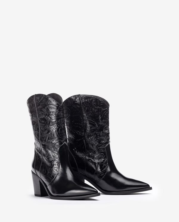 unisa Bota cowboy de piel grabada Superdescuento