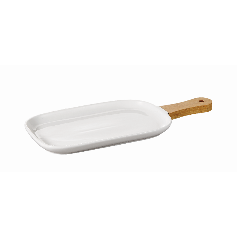 vin bouquet Bandeja de Porcelana para Snacks con Asa de Bambú Elegancia y Funcionalidad en la Hora del Aperitivo Blanco Envío gratis