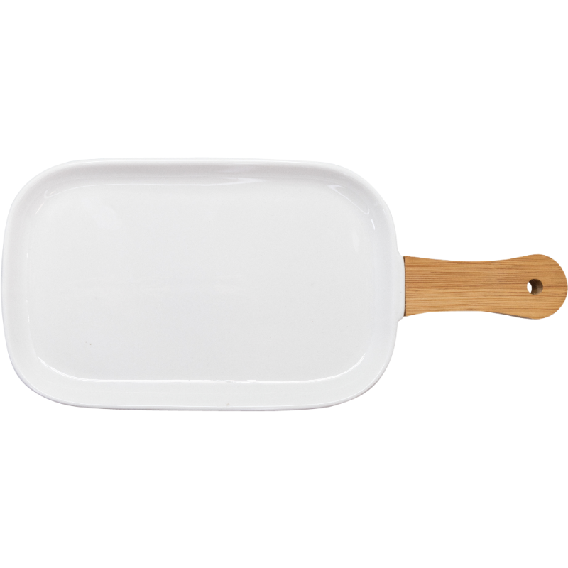 vin bouquet Bandeja de Porcelana para Snacks con Asa de Bambú Elegancia y Funcionalidad en la Hora del Aperitivo Blanco Envío gratis