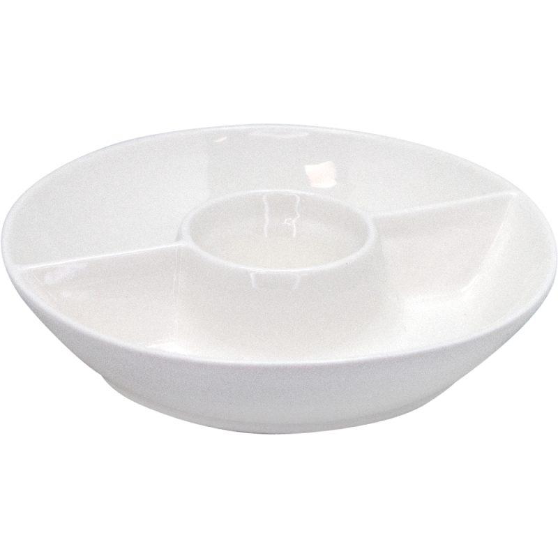 vin bouquet Plato Redondo Triple de Porcelana para Snacks Presentación Elegante de Tus Aperitivos Favoritos Blanco