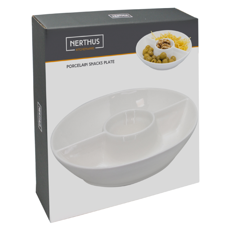 vin bouquet Plato Redondo Triple de Porcelana para Snacks Presentación Elegante de Tus Aperitivos Favoritos Blanco Devoluciones gratuitas
