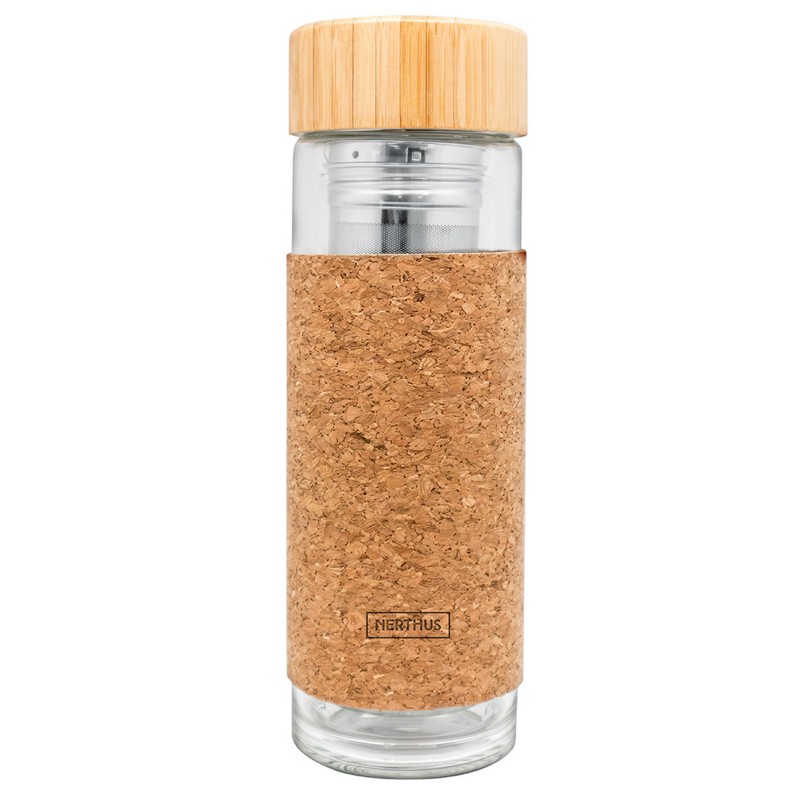 vin bouquet Botella té cristal 300ml DOBLE PARED corcho