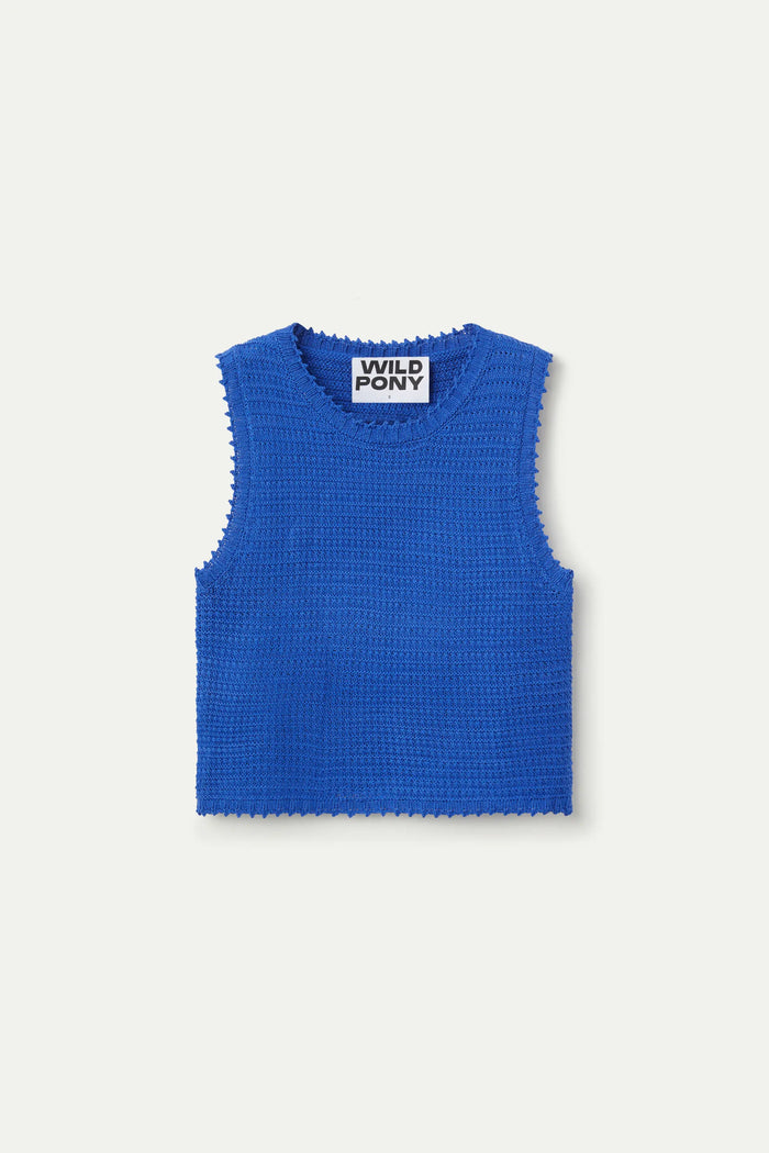 wild pony Top de punto textura waffle azul Ofertas de temporada