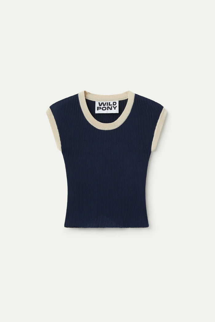 wild pony Top de punto bicolor azul marino Grandes descuentos