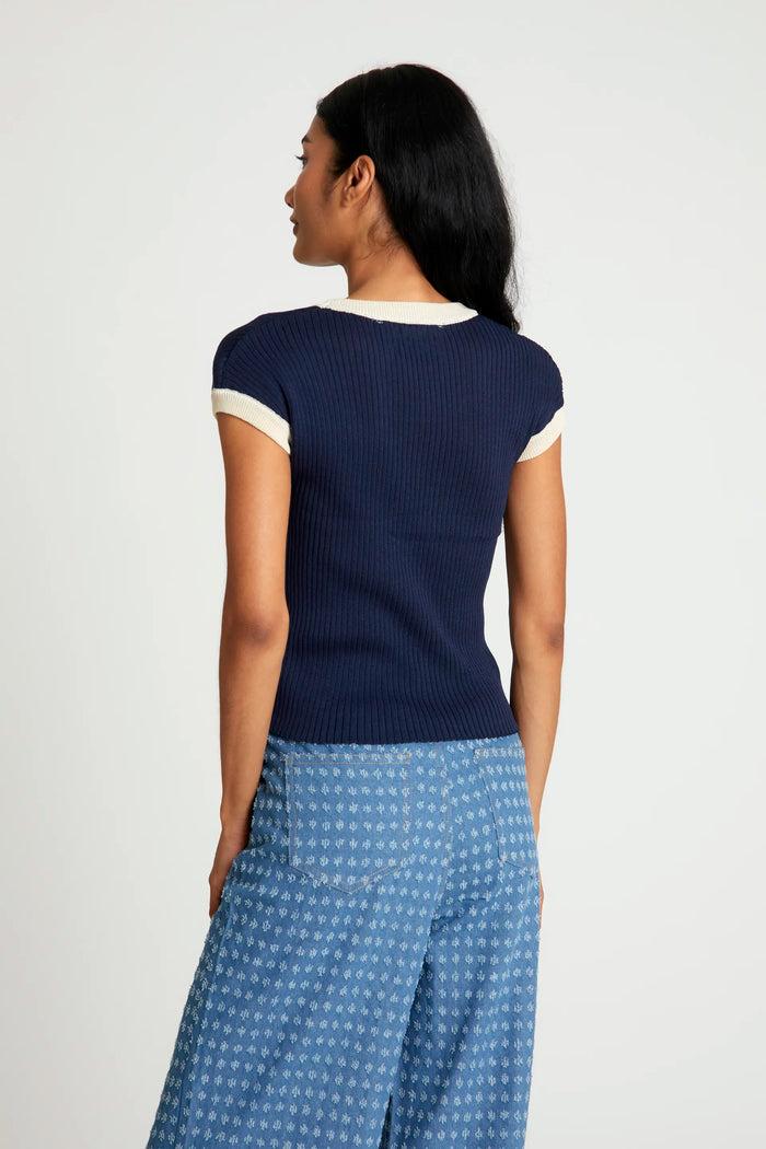 wild pony Top de punto bicolor azul marino Grandes descuentos