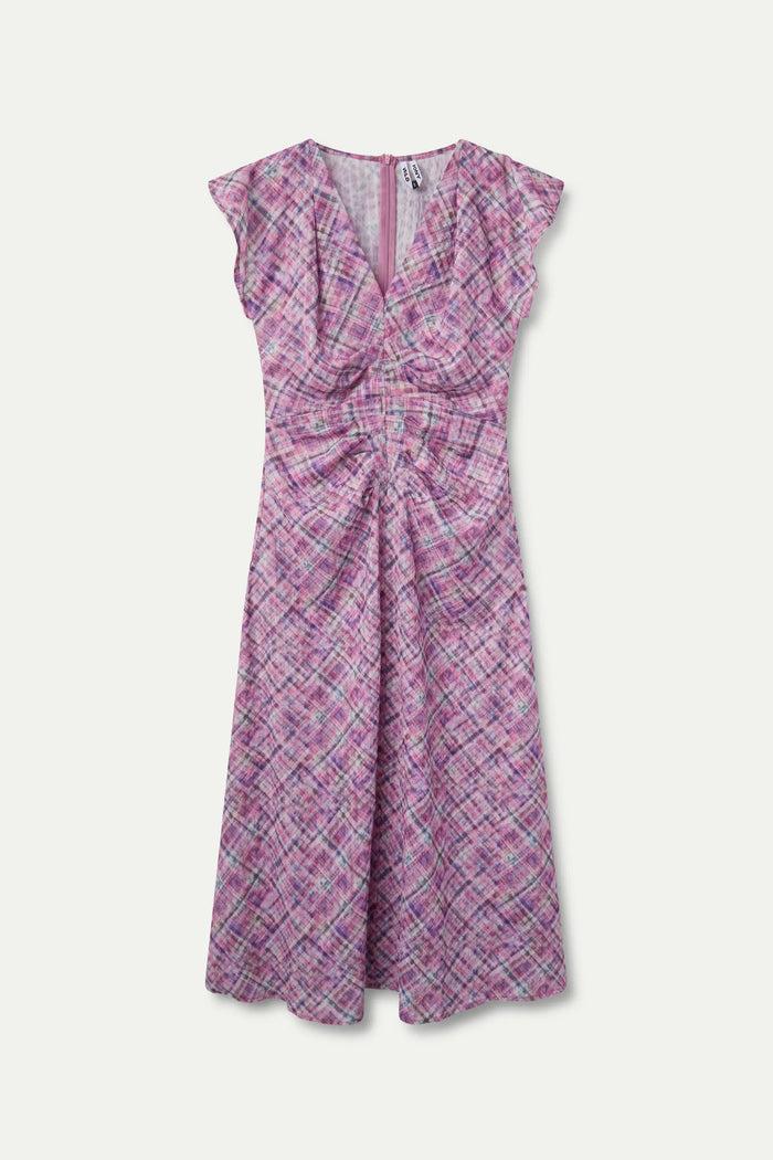 wild pony Vestido midi drapeado cuadros rosa Descuentos del mes