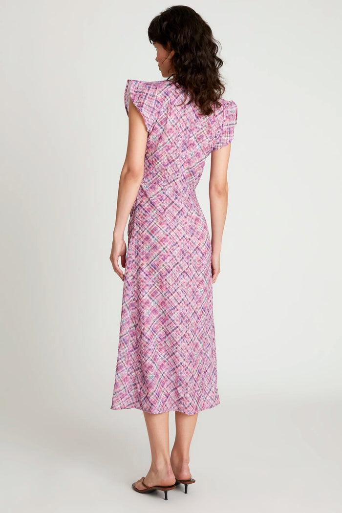wild pony Vestido midi drapeado cuadros rosa Descuentos del mes