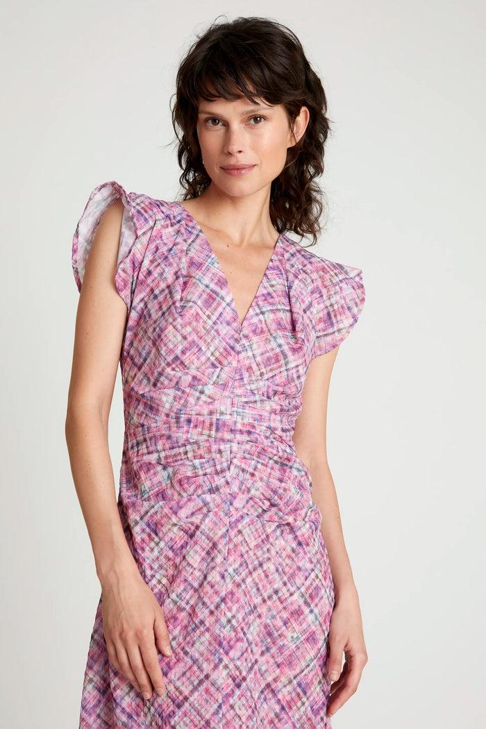 wild pony Vestido midi drapeado cuadros rosa Descuentos del mes