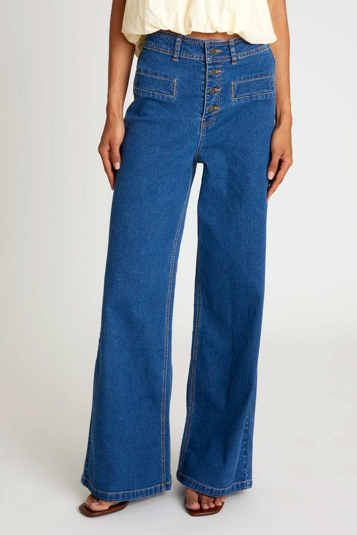 wild pony Jean recto tiro alto azul