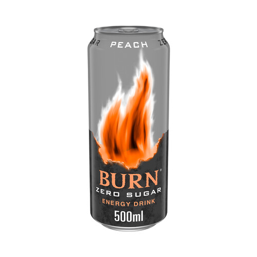 Alcampo BURN Zero Bebida energética sin azúcar con sabor a melocotón lata de 50 cl