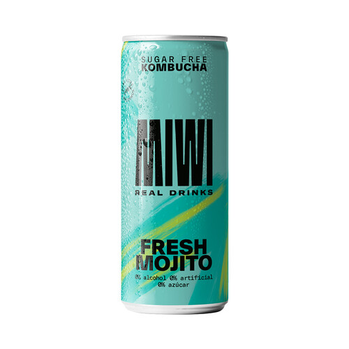 Alcampo MIWI Kombucha 0% azúcar con sabor refrescante mojito lata 250 ml
