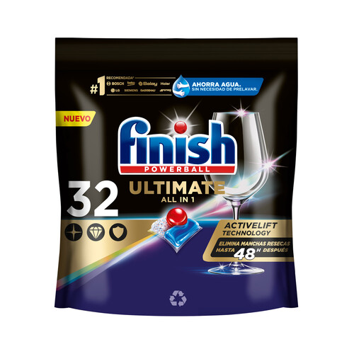 Alcampo FINISH Ultimate all en 1 Lavavajillas a máquina formato cápsula 32 uds