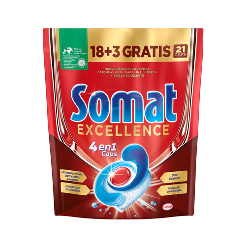 Alcampo SOMAT Detergente en cápsulas para lavavajillas SOMAT EXCELLENCE 18 + 3 uds x 17 3 g