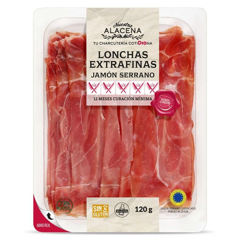 Dia LONCHAS EXTRAFINAS Jamón Serrano Nuestra Alacena de Dia bandeja 120 g