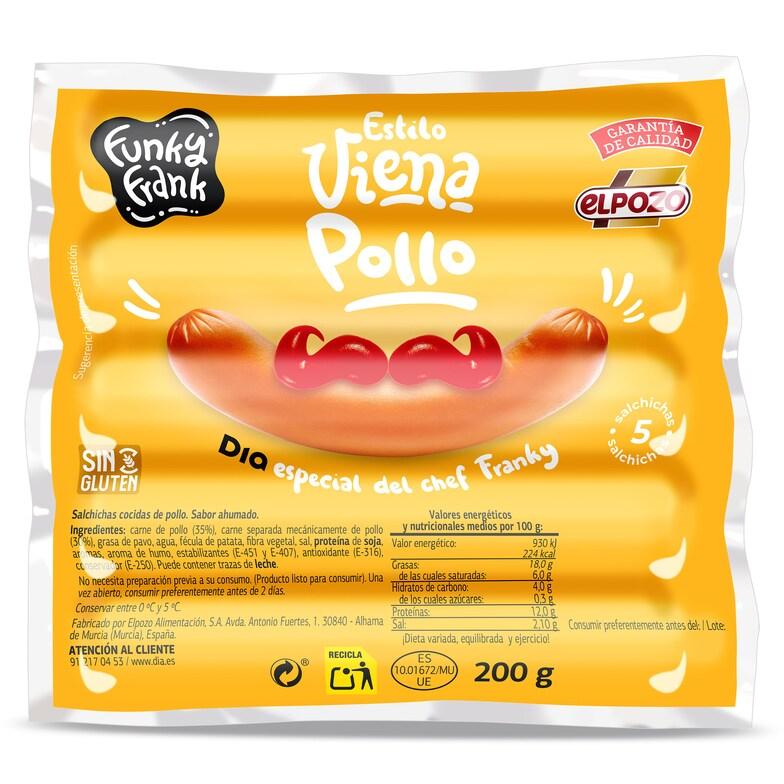 Dia Salchichas viena de pollo Funky Frank de Dia bolsa 200 g