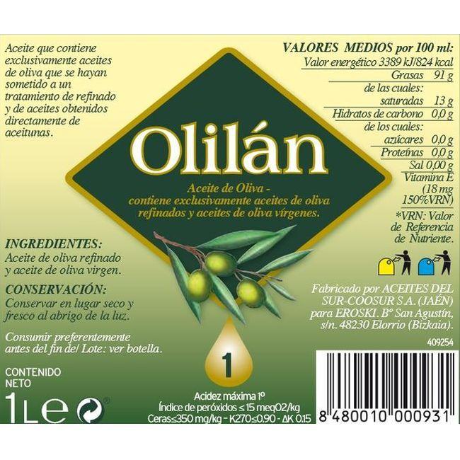 Eroski Aceite de oliva 1º OLILAN botella 1 litro Grandes descuentos
