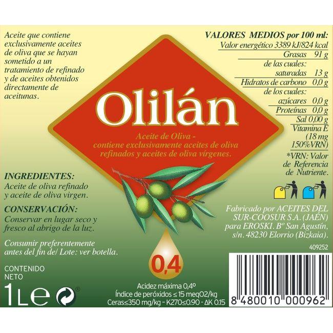 Eroski Aceite de oliva 0 4º OLILAN botella 1 litro Envío internacional gratuito