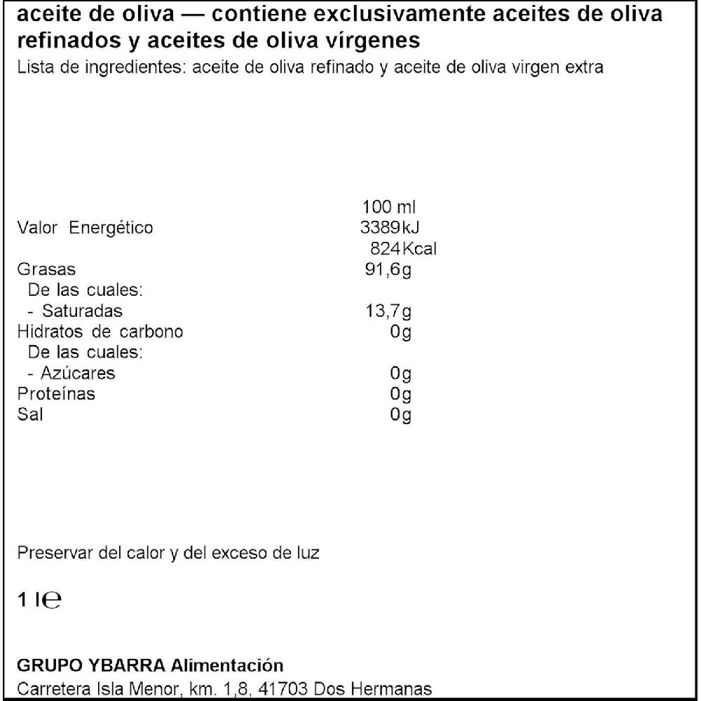 Eroski Aceite de oliva 0 4º YBARRA botella 1 litro Outlet