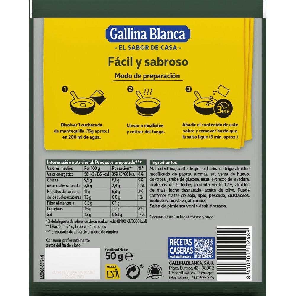 Eroski Salsa de pimienta verde GALLINA BLANCA sobre 50 g Mejor oferta