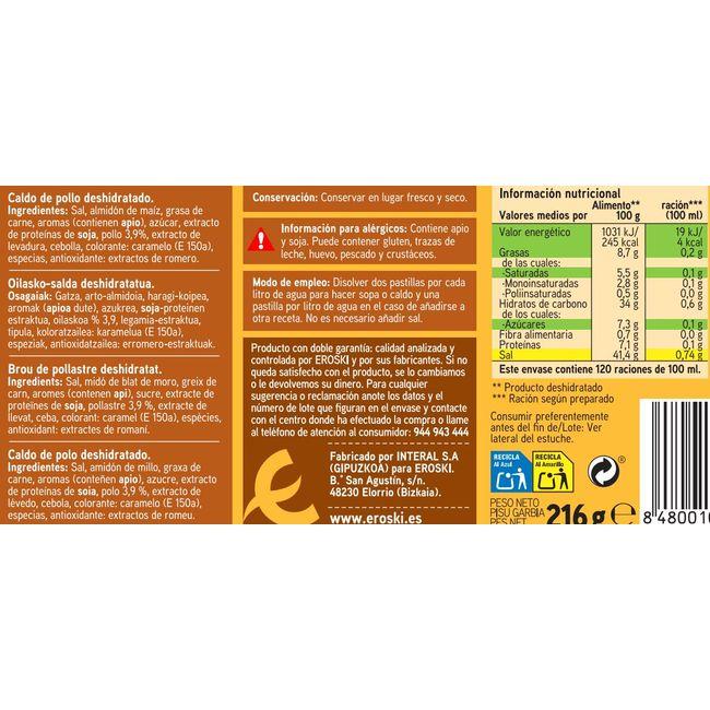 Eroski Caldo de pollo EROSKI 24 pastillas caja 216 g Oferta especial