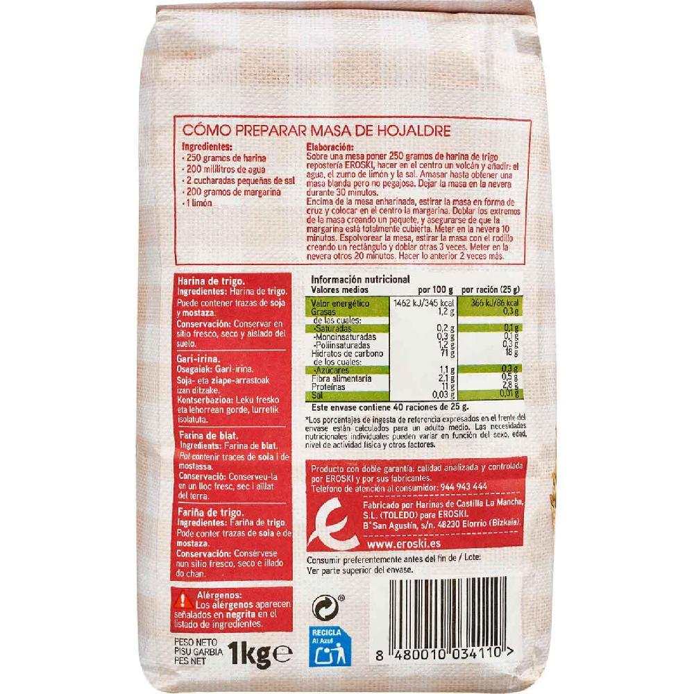 Eroski Harina de trigo para repostería EROSKI paquete 1 kg Promoción trimestral