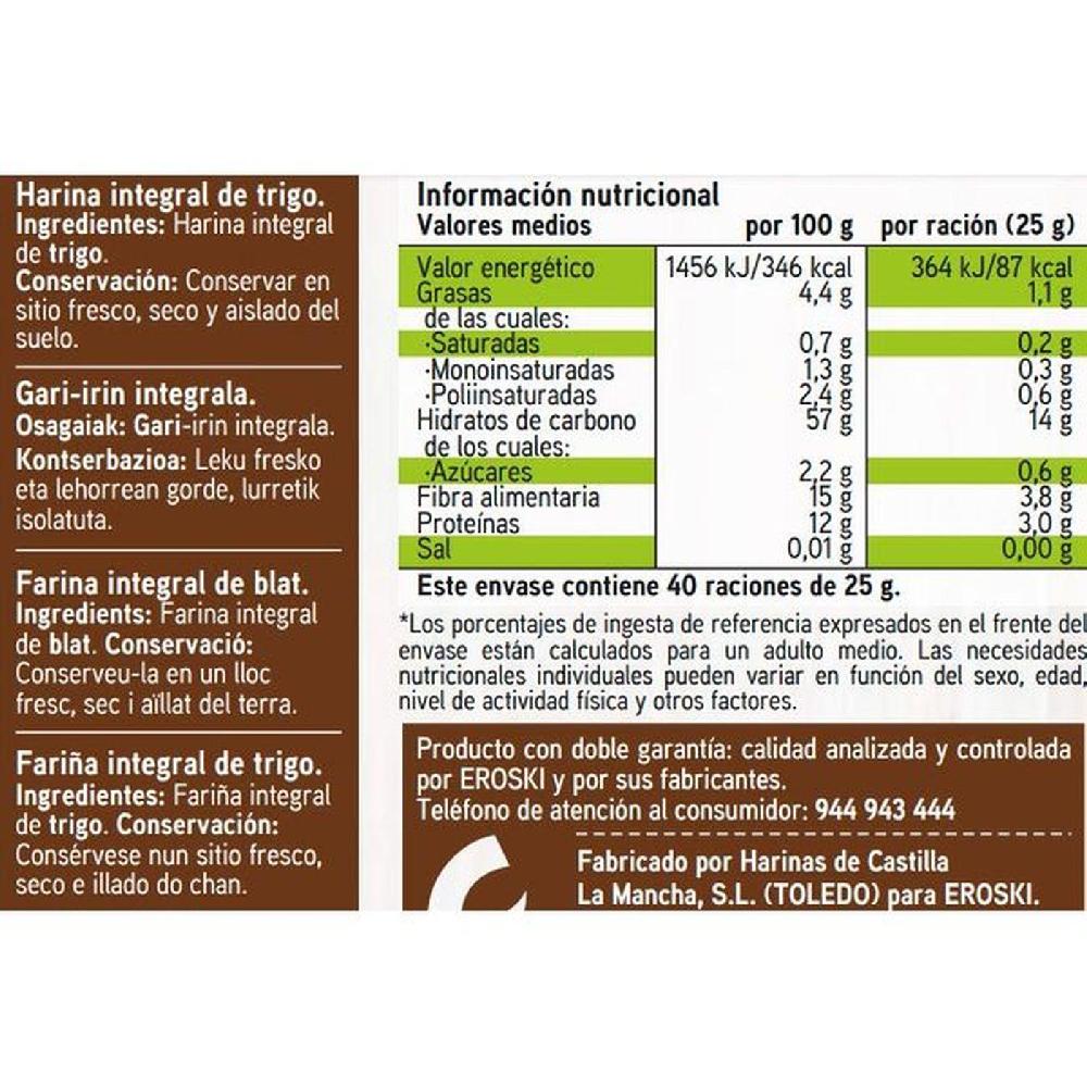 Eroski Harina de trigo integral EROSKI paquete 1 kg Grandes descuentos