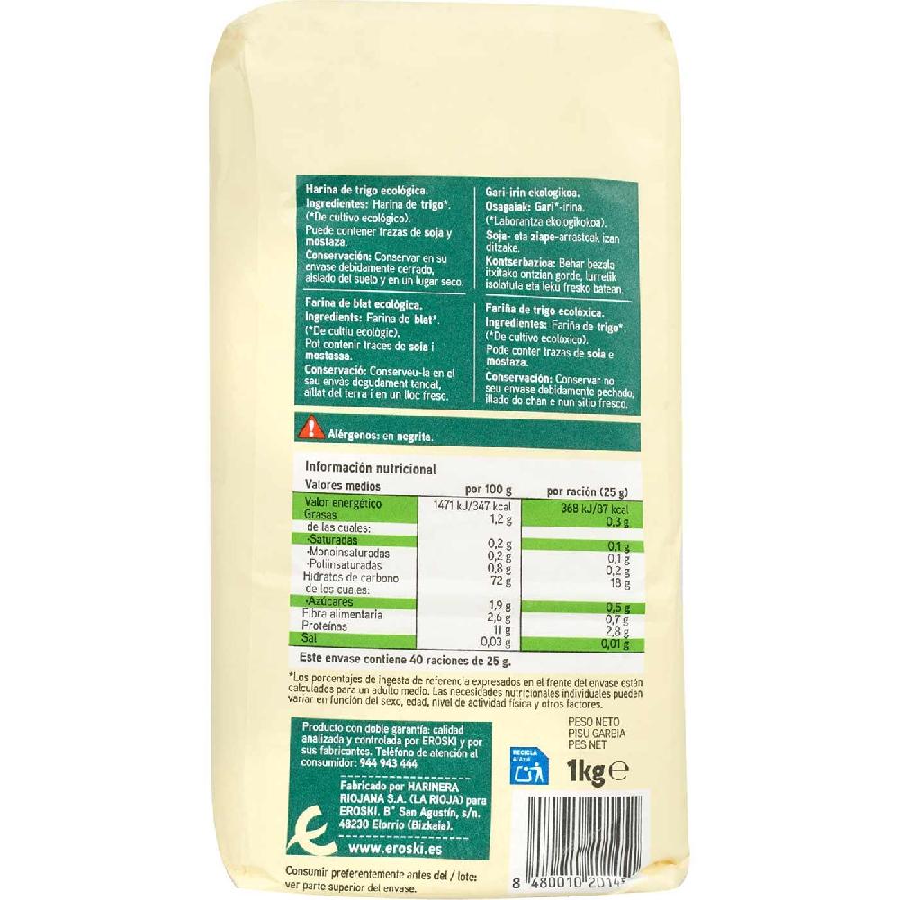 Eroski Harina de trigo ecológica EROSKI BIO/ECO paquete 1 kg Envío internacional gratuito