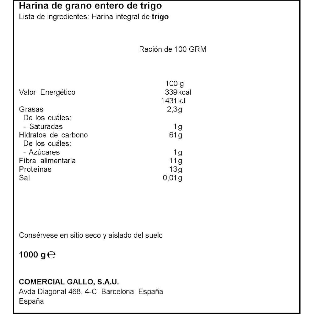 Eroski Harina integral GALLO paquete 1 kg Ahorra y exporta