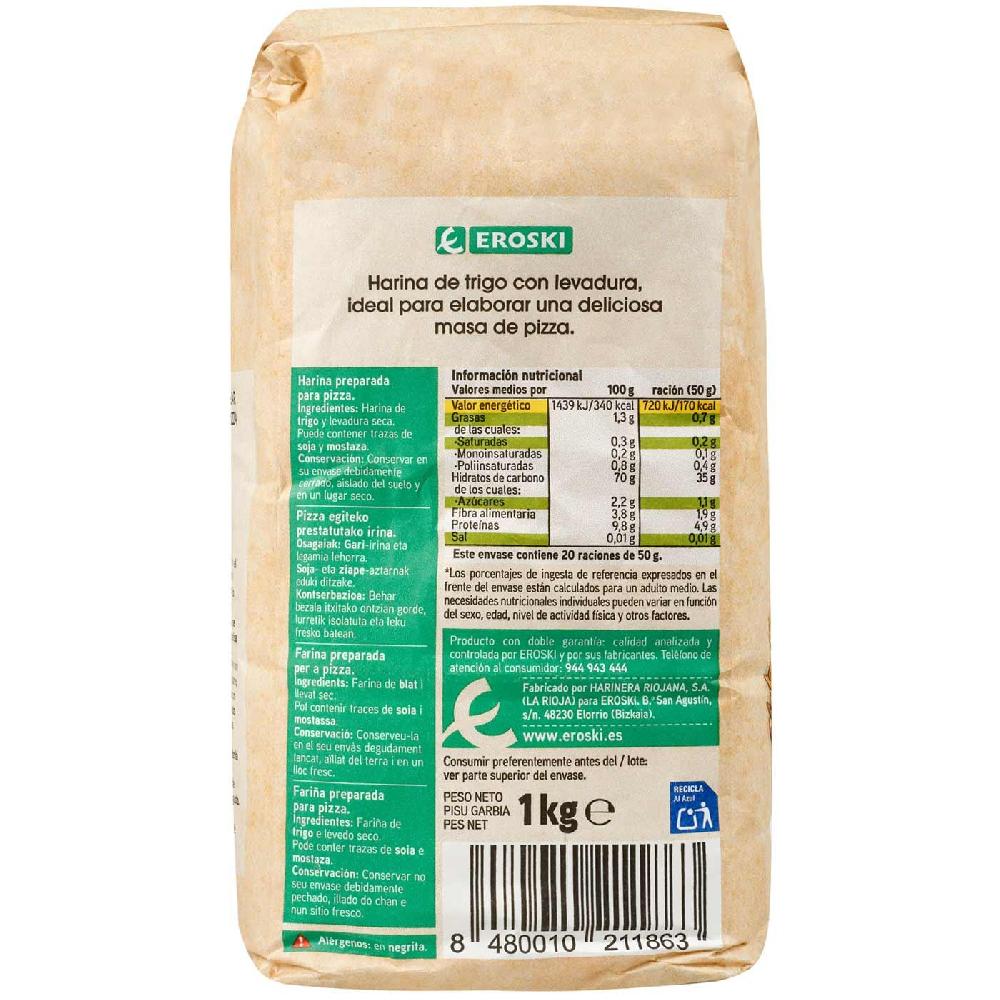 Eroski Harina para pizza EROSKI paquete 1 kg Precios de Black Friday