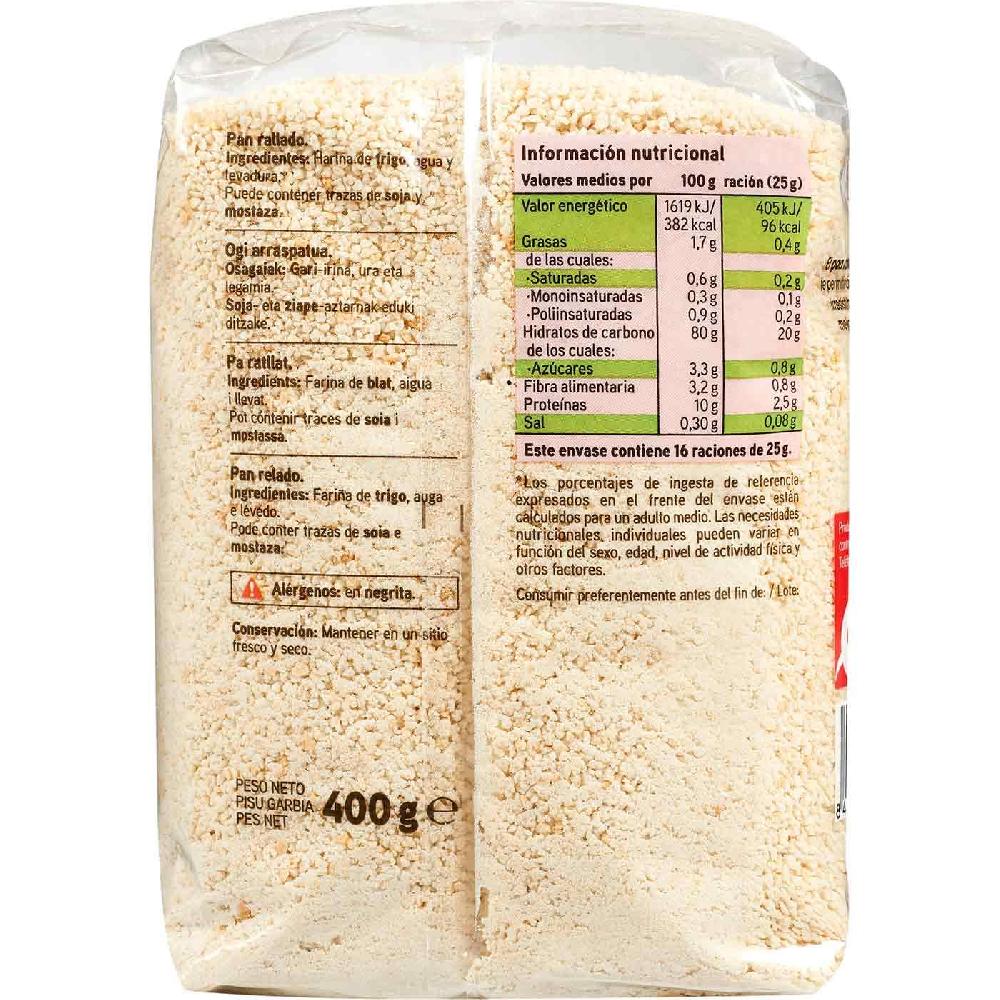 Eroski Pan rallado crujiente EROSKI paquete 400 g Libre de impuestos