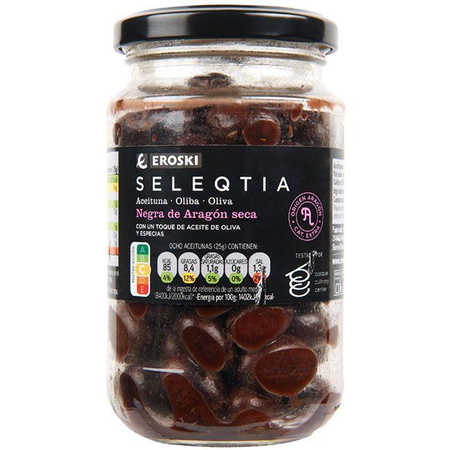 Eroski Aceitunas negras de Aragón Eroski SELEQTIA frasco 200 g