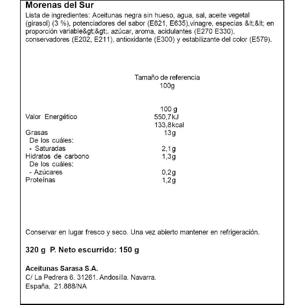 Eroski Aceitunas morenas del Sur sin hueso en aceite SARASA lata 150 g Promoción trimestral