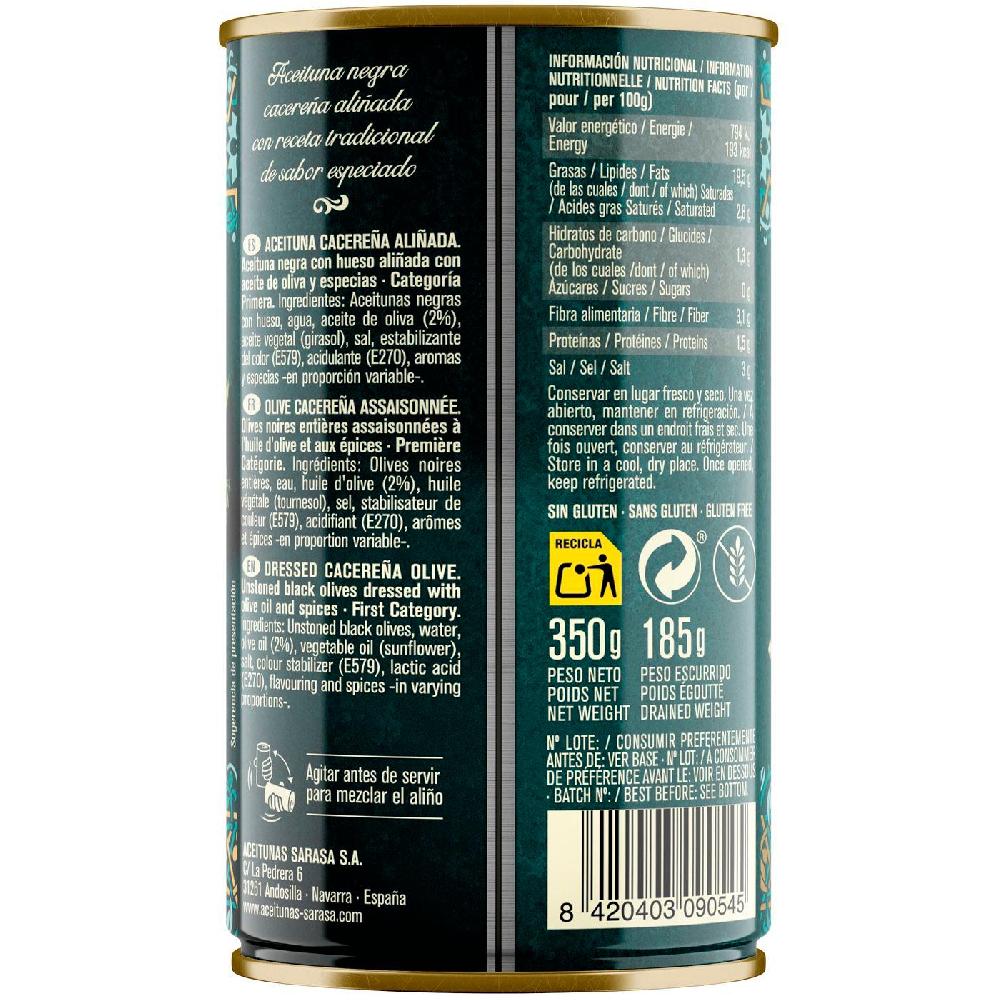 Eroski Aceitunas negras especiadas SARASA lata 185 g Solo queda un día