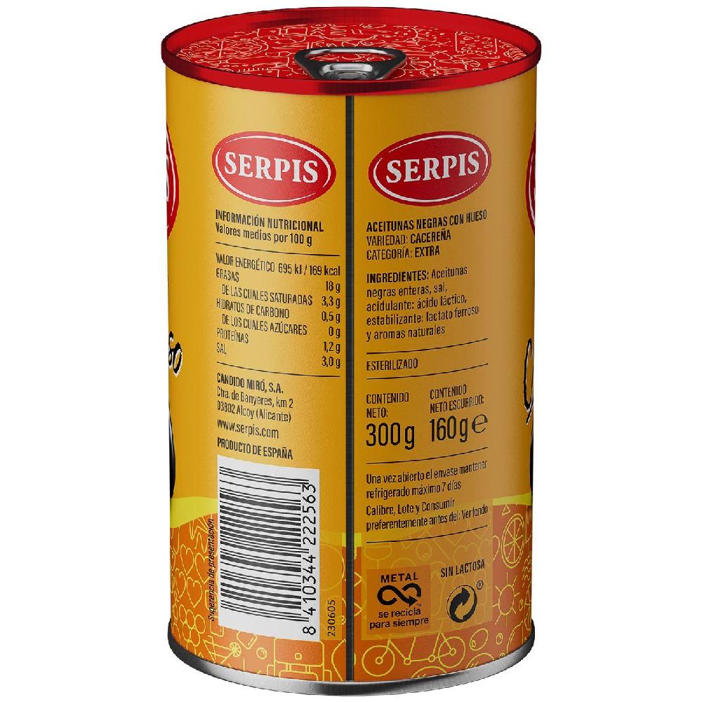 Eroski Aceituna negra con hueso SERPIS lata 160 g Liquidación