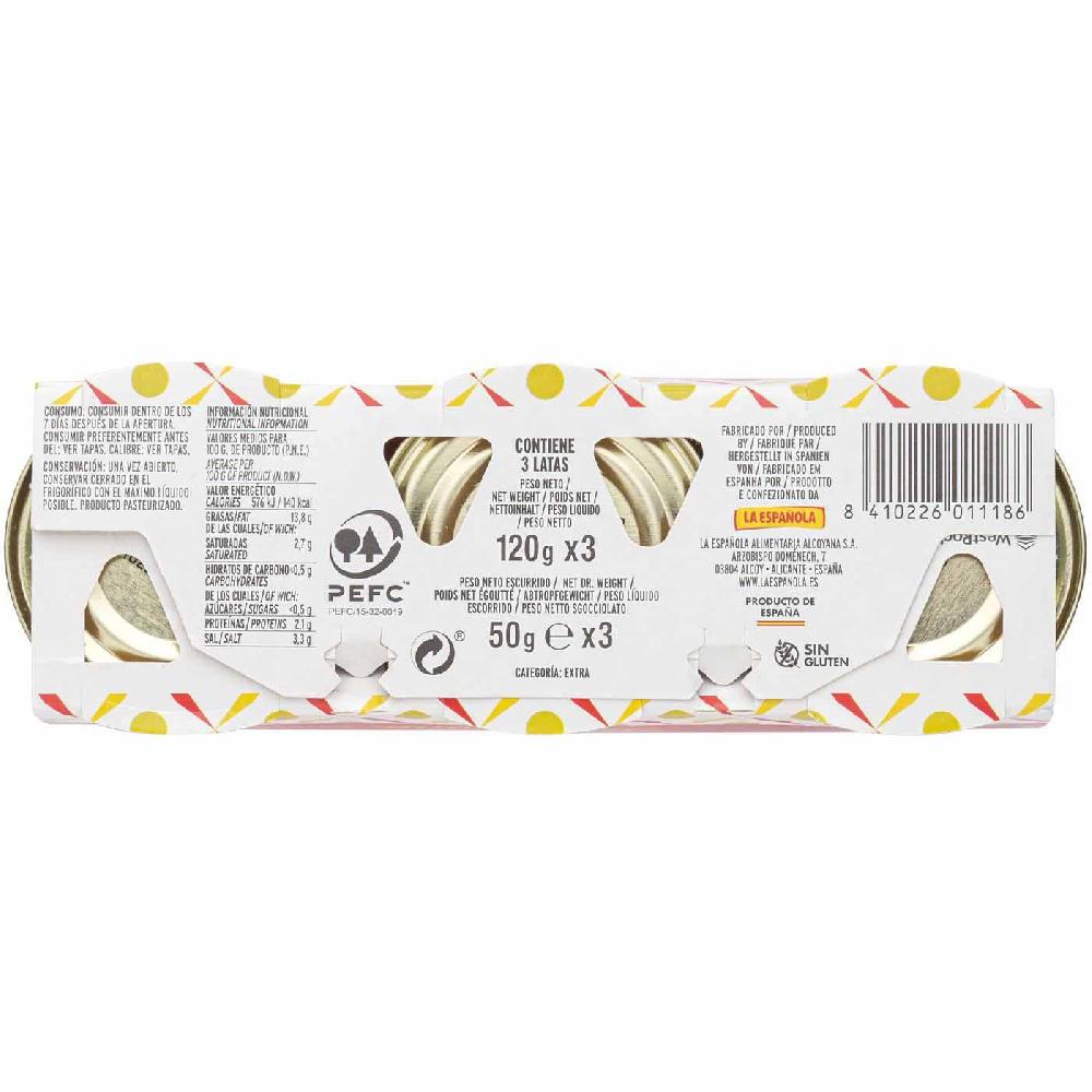 Eroski Aceitunas rellenas LA ESPAÑOLA pack 3x50 g Limitado a 3 días