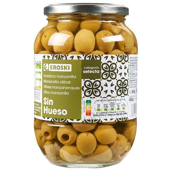 Eroski Aceitunas verdes sin hueso EROSKI frasco 400 g