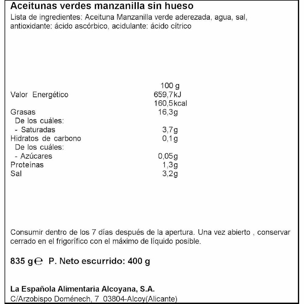 Eroski Aceitunas verdes sin hueso LA ESPAÑOLA frasco 400 g Ofertas especiales