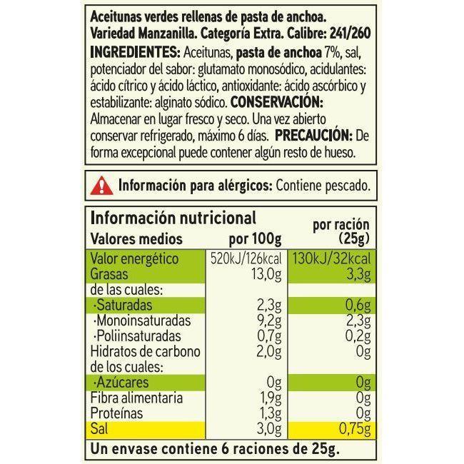 Eroski Aceitunas rellenas de anchoa EROSKI BASIC lata 150 g 2025