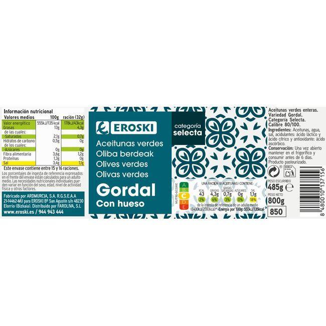 Eroski Aceitunas gordal EROSKI frasco 570 g Rebajas baratas