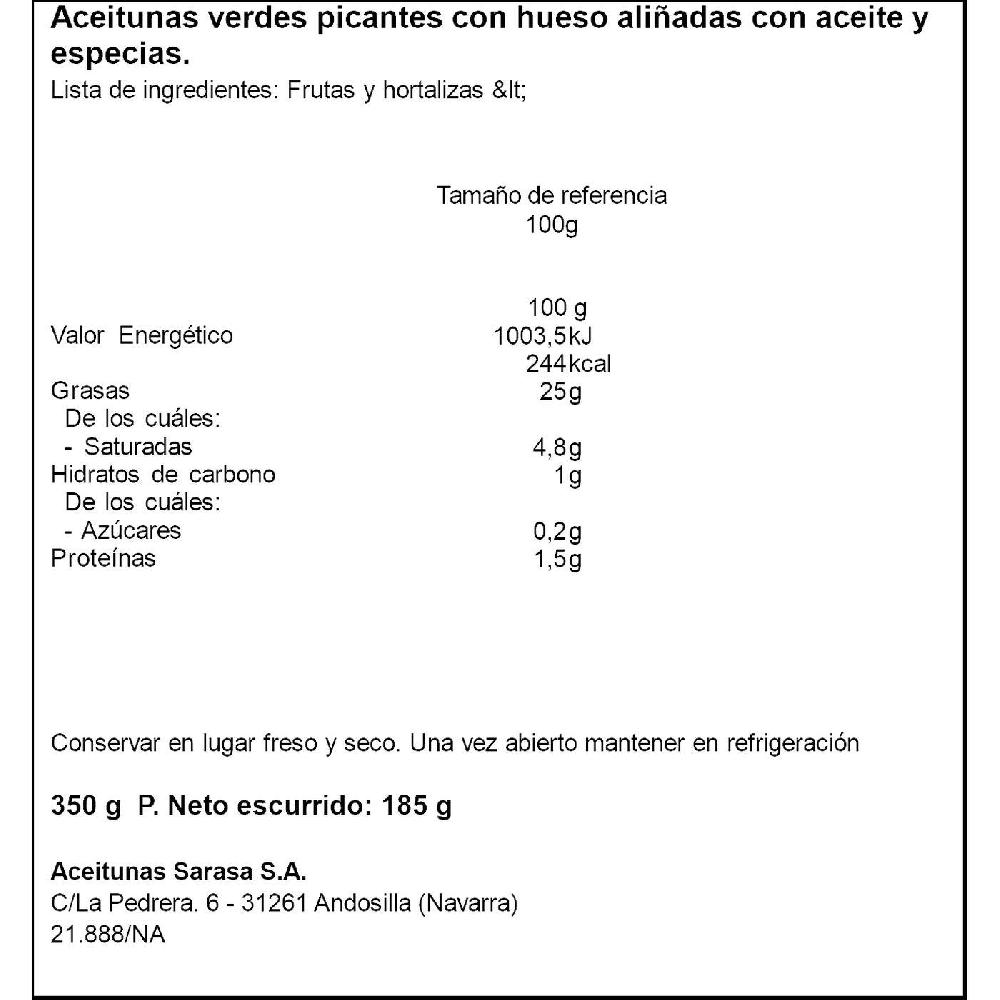 Eroski Aceitunas picantes verdes aliñadas SARASA lata 185 g Ventas relámpago